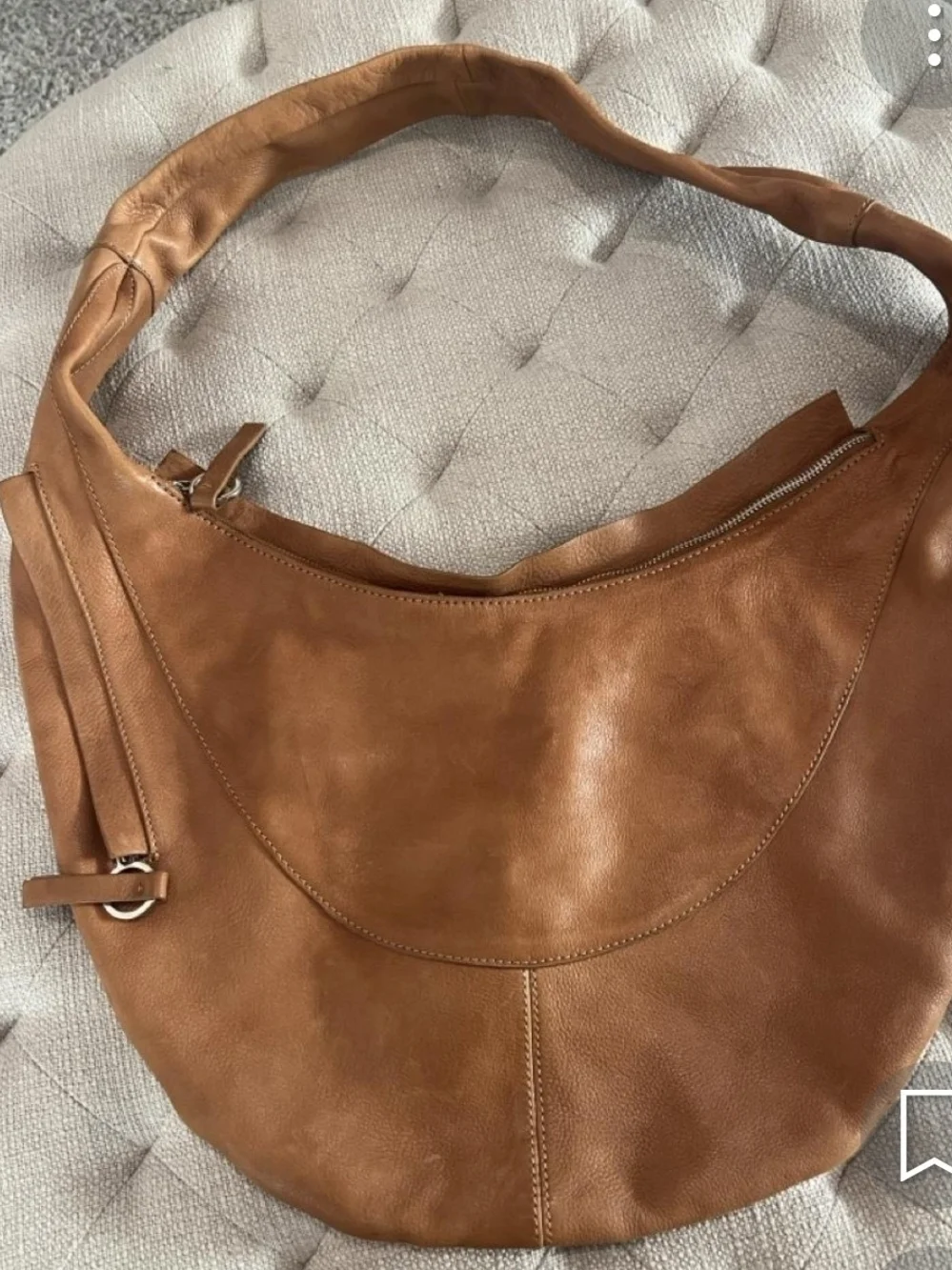 Mango Caramel Crescent Leather Hobo Shoulder Bag